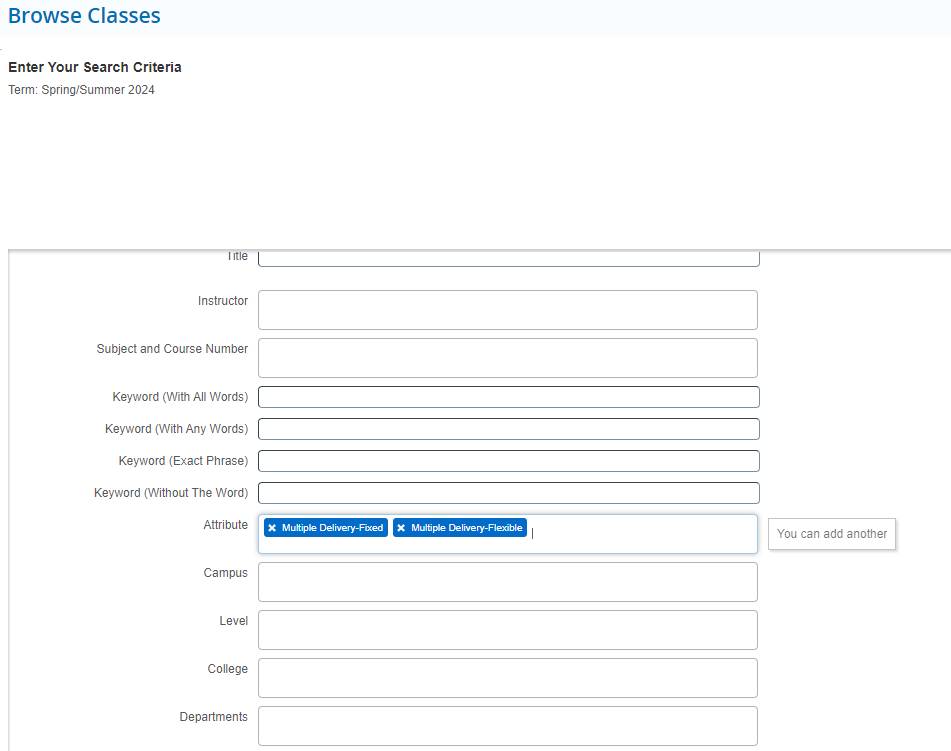 How to Search in myBanner for Multiple Method Format Classes